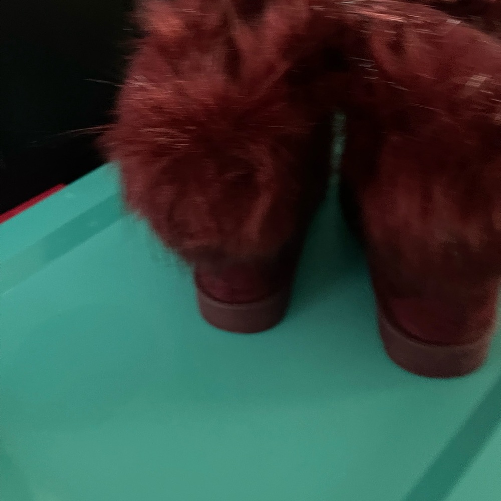 Women's Faux Fur Ankle Boots in Burgundy